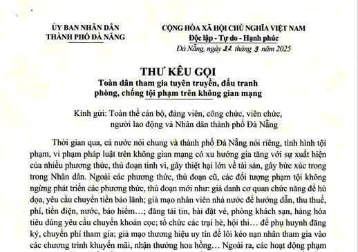 Chủ tịch UBND thành phố Đà Nẵng có thư kêu gọi toàn dân tham gia tuyên truyền, đấu tranh phòng, chống tội phạm trên không gian mạng