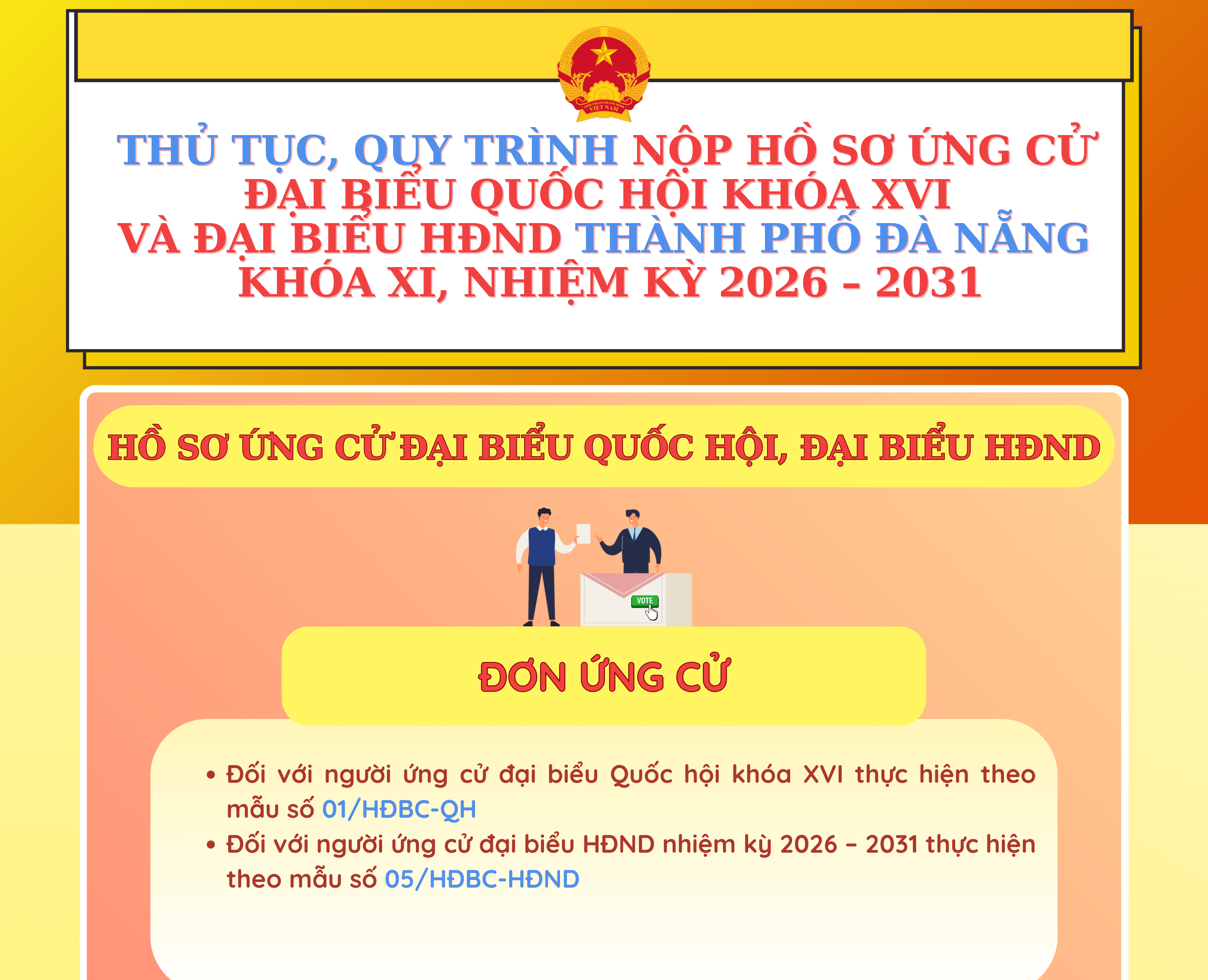 Thủ tục, quy trình nộp hồ sơ ứng cử đại biểu Quốc hội khóa XVI và đại biểu HĐND thành phố Đà Nẵng khóa XI, nhiệm kỳ 2026 - 2031