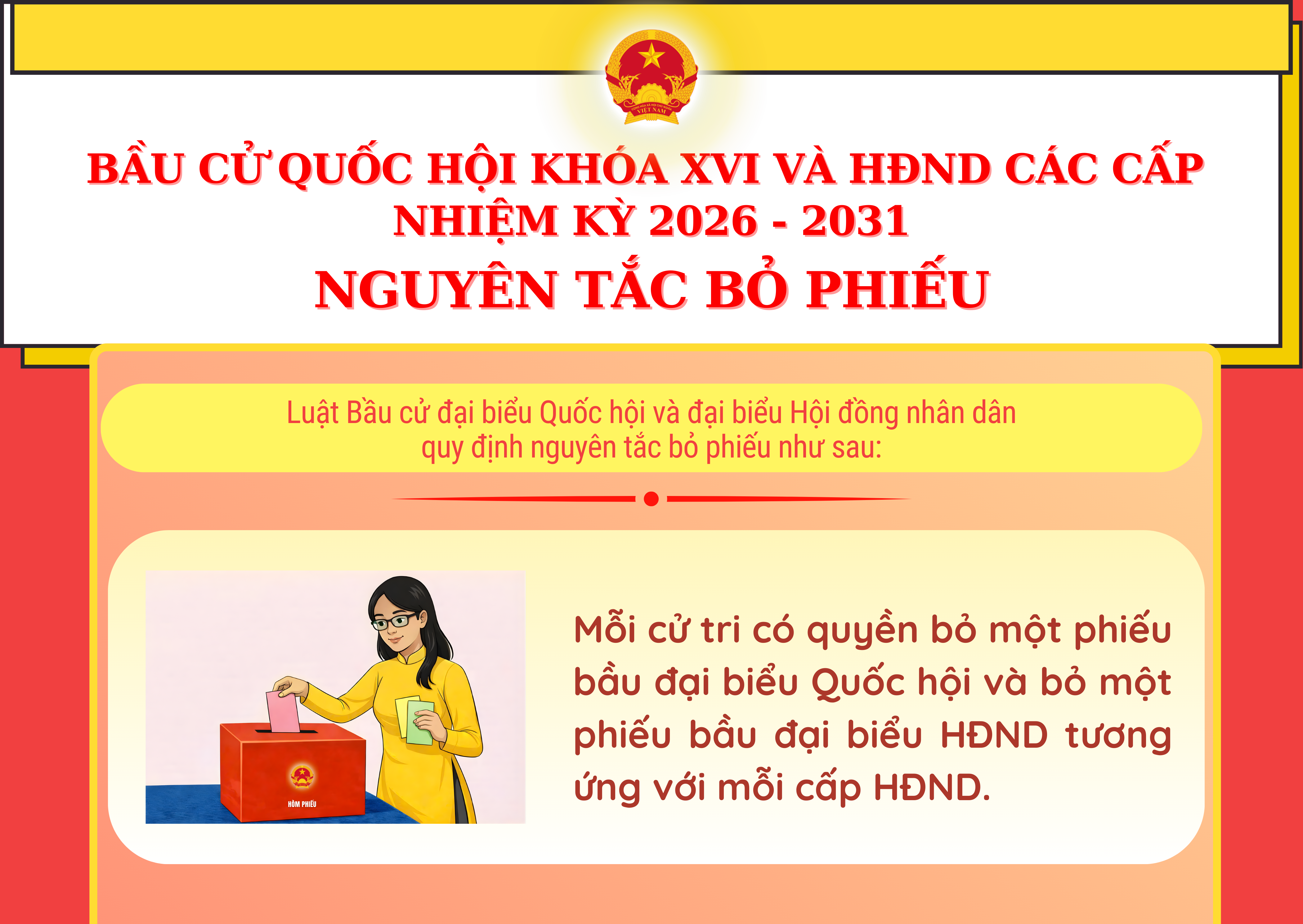 [Infographic] - Nguyên tắc bỏ phiếu bầu cử đại biểu Quốc hội và Hội đồng nhân dân
