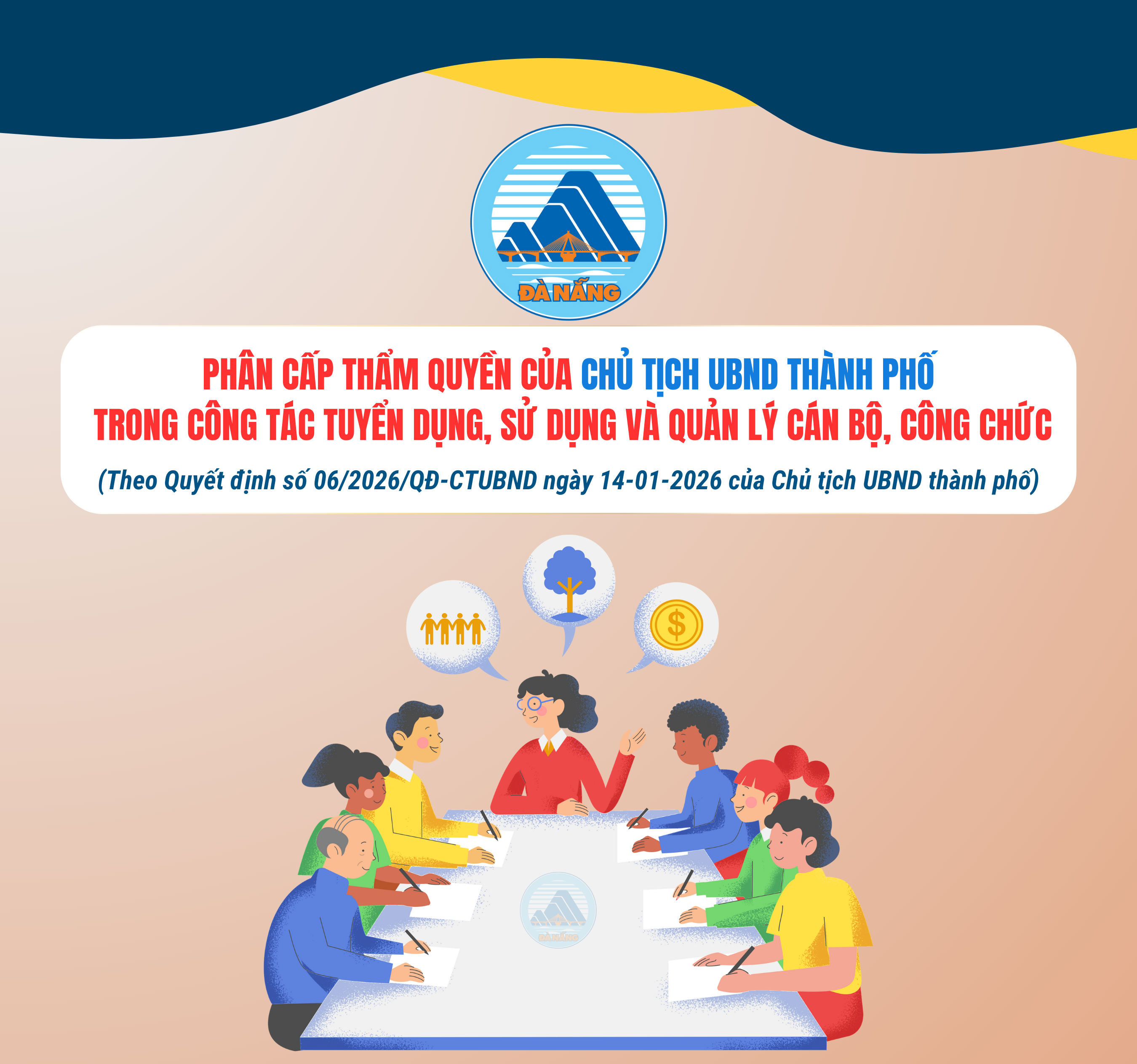 [Infographic] - Phân cấp thẩm quyền của Chủ tịch UBND thành phố trong tuyển dụng và quản lý cán bộ, công chức
