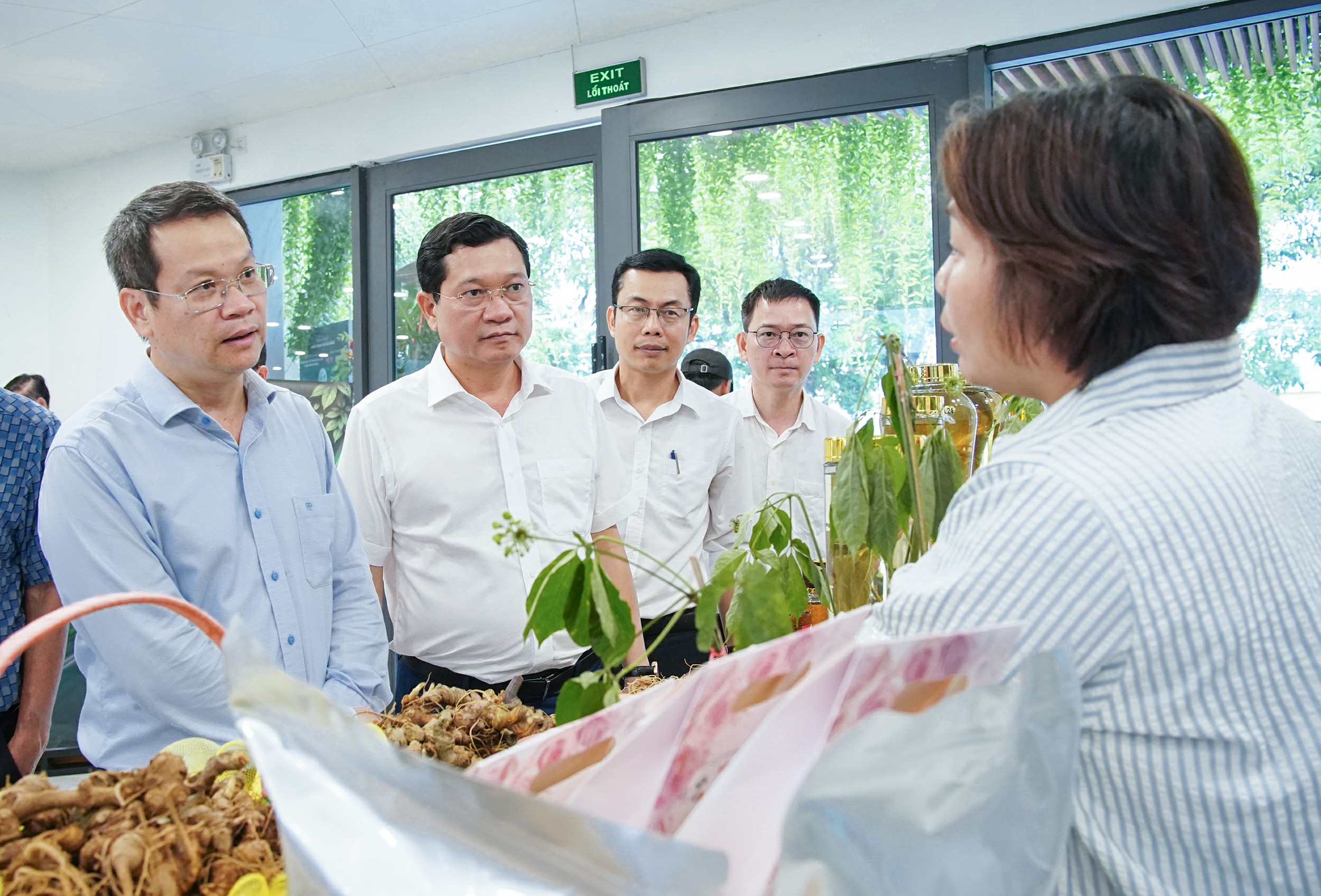 Lãnh đạo thành phố tham quan không gian trưng bày Sâm Ngọc Linh và dược liệu